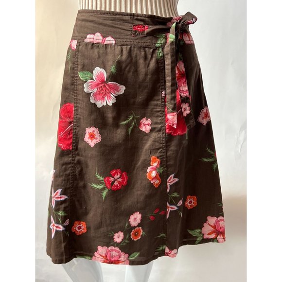 Tommy Hilfiger Y2K Brown Floral Wrap Skirt 6 Brown Floral Cotton - Picture 1 of 16